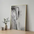 Soyut Hareket Nötr Gri Ton Tekli Gold Metal Çerçeveli Cam Tablo Duvar Salon