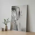 Soyut Hareket Nötr Gri Ton Tekli Gümüş Metal Çerçeveli Cam Tablo Ev Dekorasyonu