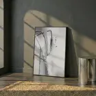Soyut Hareket Nötr Gri Ton Tekli Siyah Metal Çerçeveli Cam Tablo Yatak Odası