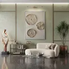 Organik Desen Sıcak Bej Tonlar Tekli Gümüş Metal Çerçeveli Cam Tablo Ev Dekorasyonu