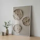 Organik Desen Sıcak Bej Tonlar Tekli Gümüş Metal Çerçeveli Cam Tablo Ev Dekorasyonu
