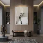 Soyut Akış Açık Bej Tonları Tekli Beyaz Metal Çerçeveli Cam Tablo Poster Dekoratif