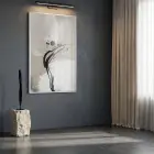 Soyut Akış Açık Bej Tonları Tekli Beyaz Metal Çerçeveli Cam Tablo Poster Dekoratif