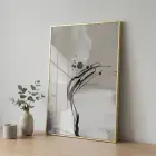 Soyut Akış Açık Bej Tonları Tekli Gold Metal Çerçeveli Cam Tablo Poster Dekoratif