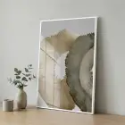 Organik Desen Toprak Tonları Tekli Beyaz Metal Çerçeveli Cam Tablo Ev Dekorasyonu Oda