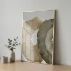 Organik Desen Toprak Tonları Tekli Gold Metal Çerçeveli Cam Tablo Ev Dekorasyonu Oda