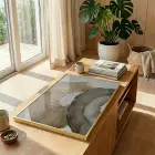 Organik Desen Toprak Tonları Tekli Gold Metal Çerçeveli Cam Tablo Ev Dekorasyonu Oda