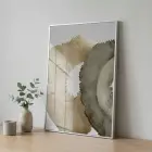Organik Desen Toprak Tonları Tekli Gümüş Metal Çerçeveli Cam Tablo Poster Dekoratif Obje
