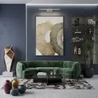 Organik Desen Toprak Tonları Tekli Siyah Metal Çerçeveli Cam Tablo Yatak Odası Koridor