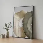 Organik Desen Toprak Tonları Tekli Siyah Metal Çerçeveli Cam Tablo Yatak Odası Koridor