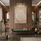 Ağaç Kesiti Sıcak Bej Tonları Tekli Gold Metal Çerçeveli Cam Tablo Salon Oturma