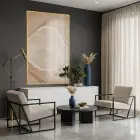Ağaç Kesiti Sıcak Bej Tonları Tekli Gold Metal Çerçeveli Cam Tablo Salon Oturma