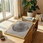 Ağaç Halkası Doğal Bej Tonlar Tekli Gold Metal Çerçeveli Cam Tablo Poster Dekoratif