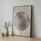 Ağaç Halkası Doğal Bej Tonlar Tekli Siyah Metal Çerçeveli Cam Tablo Duvar Salon