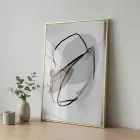 Soyut Çizgiler Siyah Gri Bej Tekli Gold Metal Çerçeveli Cam Tablo Duvar Salon