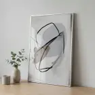 Soyut Çizgiler Siyah Gri Bej Tekli Gümüş Metal Çerçeveli Cam Tablo Poster Dekoratif