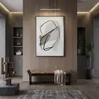 Soyut Çizgiler Siyah Gri Bej Tekli Metal Çerçeveli Cam Tablo Salon Oturma Odası