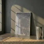 Ağaç Kesiti Doğal Gri Kahve Tekli Beyaz Metal Çerçeveli Cam Tablo Poster Dekoratif
