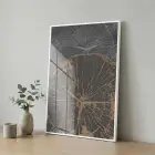 Ağaç Kesiti Doğal Gri Kahve Tekli Beyaz Metal Çerçeveli Cam Tablo Poster Dekoratif