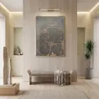 Ağaç Kesiti Doğal Gri Kahve Tekli Gold Metal Çerçeveli Cam Tablo Yatak Odası