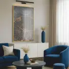 Ağaç Kesiti Doğal Gri Kahve Tekli Gold Metal Çerçeveli Cam Tablo Yatak Odası