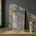 Ağaç Kesiti Doğal Gri Kahve Tekli Gold Metal Çerçeveli Cam Tablo Yatak Odası