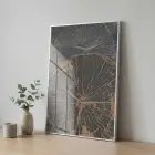 Ağaç Kesiti Doğal Gri Kahve Tekli Gümüş Metal Çerçeveli Cam Tablo Poster Dekoratif