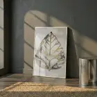 Soyut Yaprak Altın Siyah Bej Tekli Beyaz Metal Çerçeveli Cam Tablo Yatak Odası