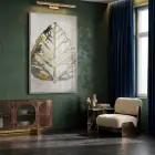 Soyut Yaprak Altın Siyah Bej Tekli Gümüş Metal Çerçeveli Cam Tablo Salon Oturma