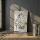 Soyut Yaprak Altın Siyah Bej Tekli Gümüş Metal Çerçeveli Cam Tablo Salon Oturma