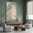 Soyut Yaprak Gri Altın Tonları Tekli Gold Metal Çerçeveli Cam Tablo Duvar Salon