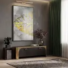 Soyut Yaprak Gri Altın Tonları Tekli Siyah Metal Çerçeveli Cam Tablo Ev Dekorasyonu