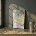 Soyut Yaprak Gri Altın Tonları Tekli Siyah Metal Çerçeveli Cam Tablo Ev Dekorasyonu