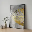 Soyut Yaprak Gri Altın Tonları Tekli Siyah Metal Çerçeveli Cam Tablo Ev Dekorasyonu