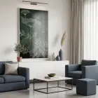 Bitkisel Çizim Derin Yeşil Tonlar Tekli Beyaz Metal Çerçeveli Cam Tablo Yatak Odası