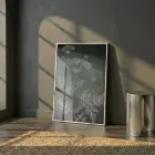 Bitkisel Çizim Derin Yeşil Tonlar Tekli Beyaz Metal Çerçeveli Cam Tablo Yatak Odası