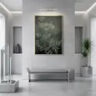 Bitkisel Çizim Derin Yeşil Tonlar Tekli Gold Metal Çerçeveli Cam Tablo Salon Oturma