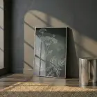 Bitkisel Çizim Derin Yeşil Tonlar Tekli Gümüş Metal Çerçeveli Cam Tablo Ev Dekorasyonu