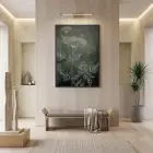 Bitkisel Çizim Derin Yeşil Tonlar Tekli Siyah Metal Çerçeveli Cam Tablo Yatak Odası