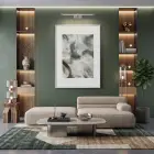 Soyut Akış Doğal Yeşil Tonlar Tekli Beyaz Metal Çerçeveli Cam Tablo Duvar Salon