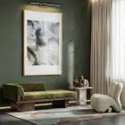 Soyut Akış Doğal Yeşil Tonlar Tekli Gold Metal Çerçeveli Cam Tablo Duvar Salon