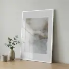 Soyut Akış Doğal Nötrler Tekli Beyaz Metal Çerçeveli Cam Tablo Ev Dekorasyonu Oda