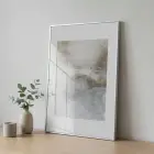 Soyut Akış Doğal Nötrler Tekli Gümüş Metal Çerçeveli Cam Tablo Ev Dekorasyonu Oda