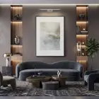 Soyut Akış Doğal Nötrler Tekli Siyah Metal Çerçeveli Cam Tablo Salon Oturma Odası
