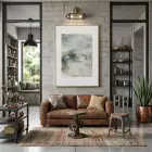Akıcı Soyut Doğal Tonlar Tekli Gold Metal Çerçeveli Cam Tablo Duvar Salon Aksesuarları