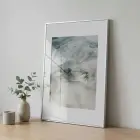 Akıcı Soyut Doğal Tonlar Tekli Gümüş Metal Çerçeveli Cam Tablo Yatak Odası Koridor