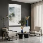 Akıcı Soyut Doğal Tonlar Tekli Siyah Metal Çerçeveli Cam Tablo Salon Oturma Odası