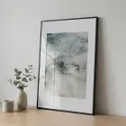 Akıcı Soyut Doğal Tonlar Tekli Siyah Metal Çerçeveli Cam Tablo Salon Oturma Odası