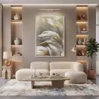 Lüks Tüy Altın Bej Tonlar Tekli Beyaz Metal Çerçeveli Cam Tablo Ev Dekorasyonu