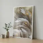 Lüks Tüy Altın Bej Tonlar Tekli Beyaz Metal Çerçeveli Cam Tablo Ev Dekorasyonu